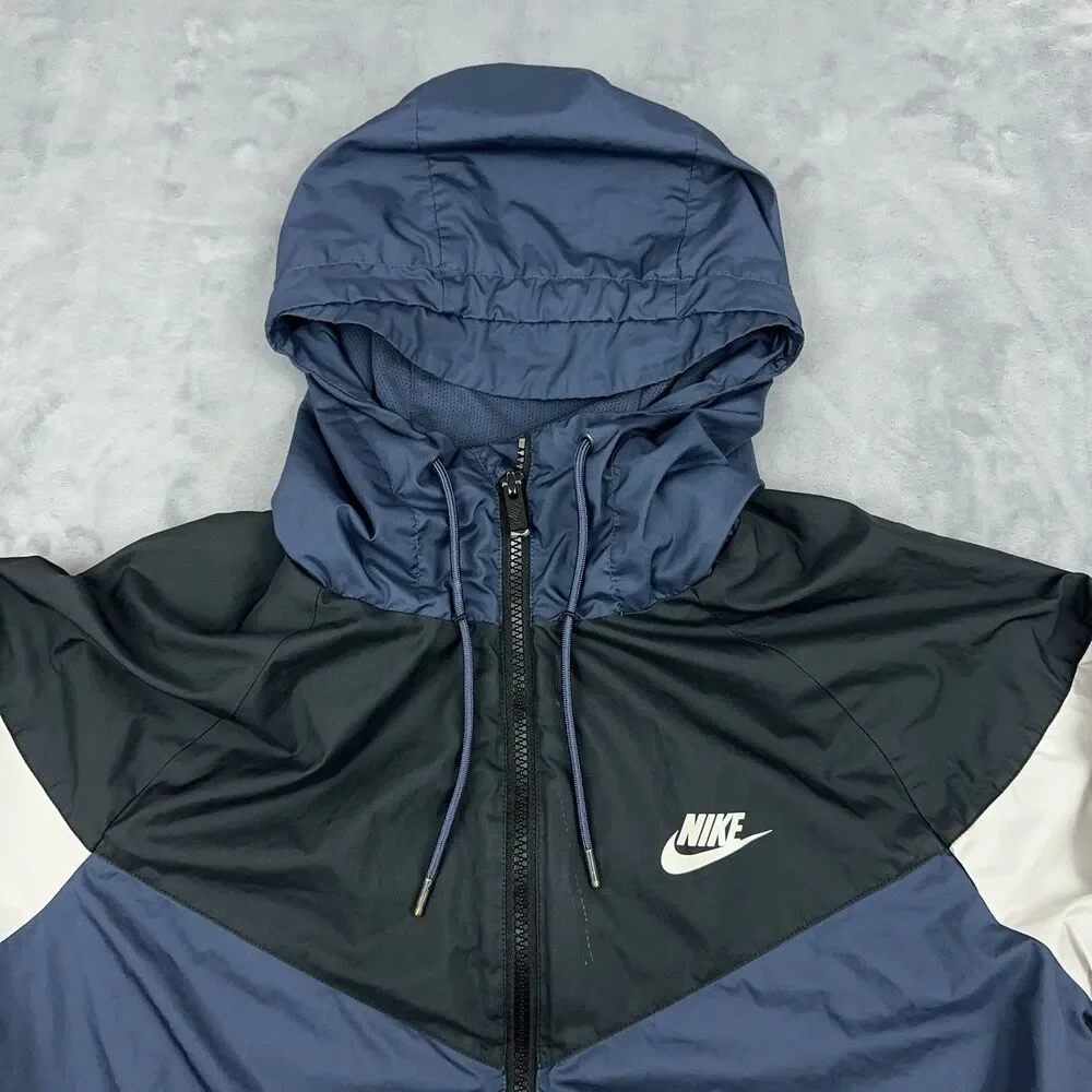 Nike Windrunner Jacket Mens M Black Blue Colorblock Full Zip Hooded Windbreaker